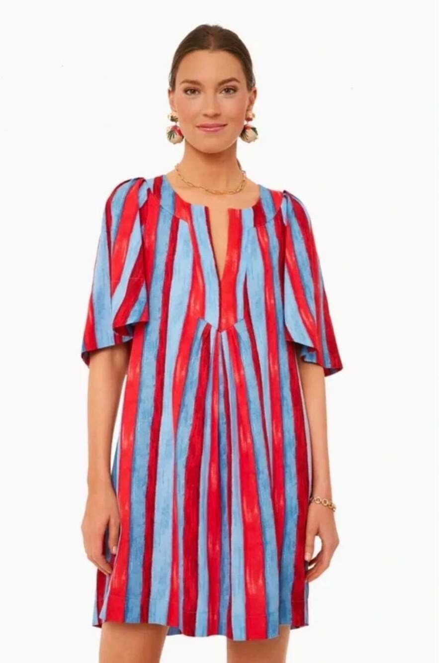 Pomander Place Painterly Stripe Finley Flutter Sleeve Dress